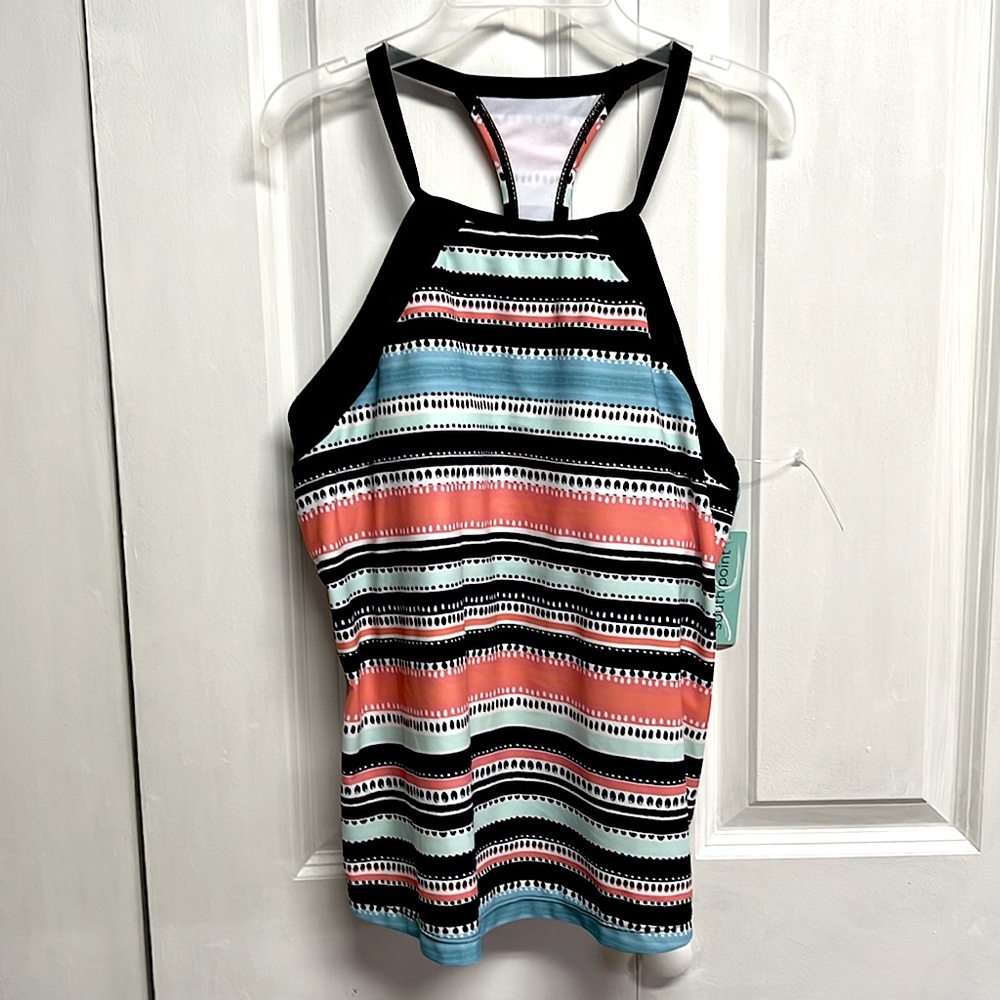 South Point Multi Color Striped Racer Back Tankini Bathing Suit Top Size 10 NWT